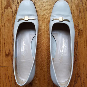 Ferragamo White Pumps Block Heel Size 8